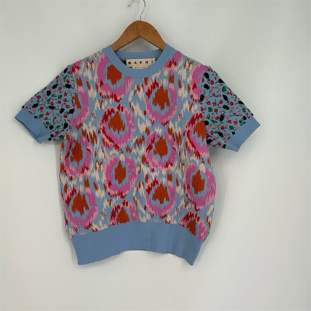 Marni jacquard knit top, Multicolor Geometric Knit Top Short Sleeve 44 / 8 / M - Picture 10 of 15